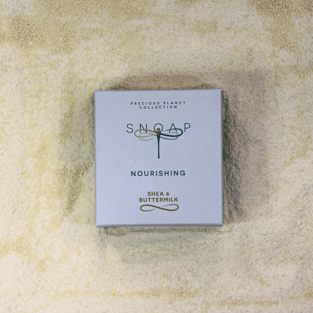 SNOAP Nourishing pre ground soap for extra moisturising in sustainable wrapping. Shea & Buttermilk