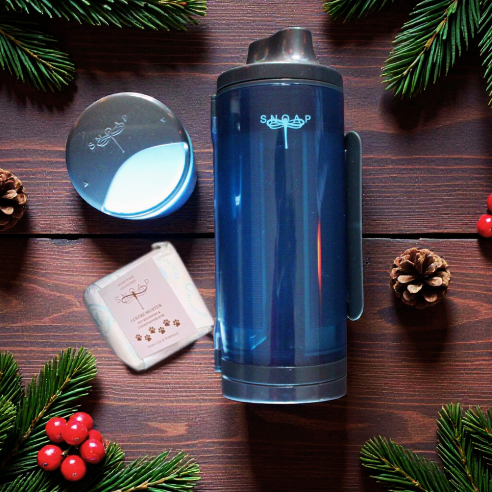 SNOAP Perfect Pet Pack in Anthracite Grey with dispenser, shampoo bar, and travel dispenser