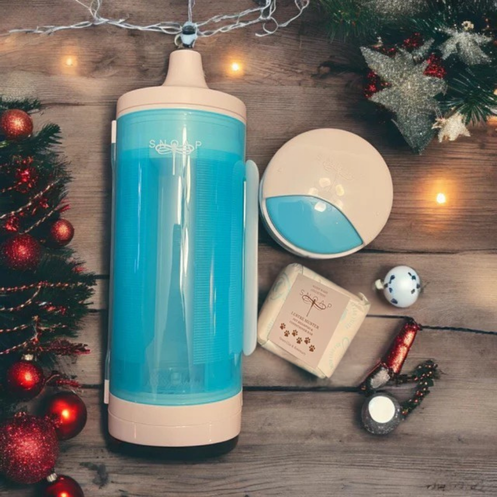 SNOAP Perfect Pet Pack in white with dispenser, shampoo bar, and travel dispenser