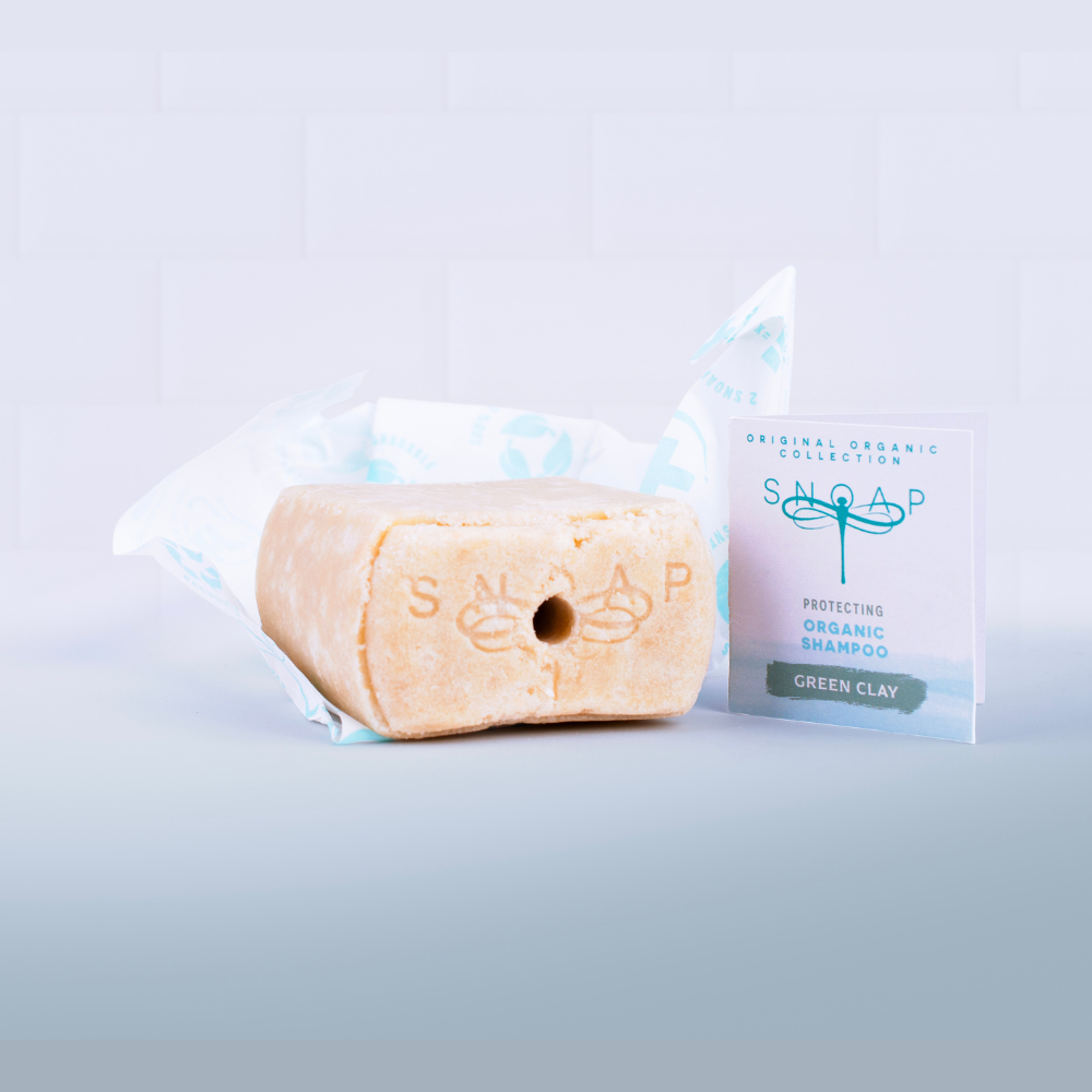 SNOAP protecting shampoo bar for fine hair in sustainable wrapping, peppermint and green clay solid shampoo made in the UK