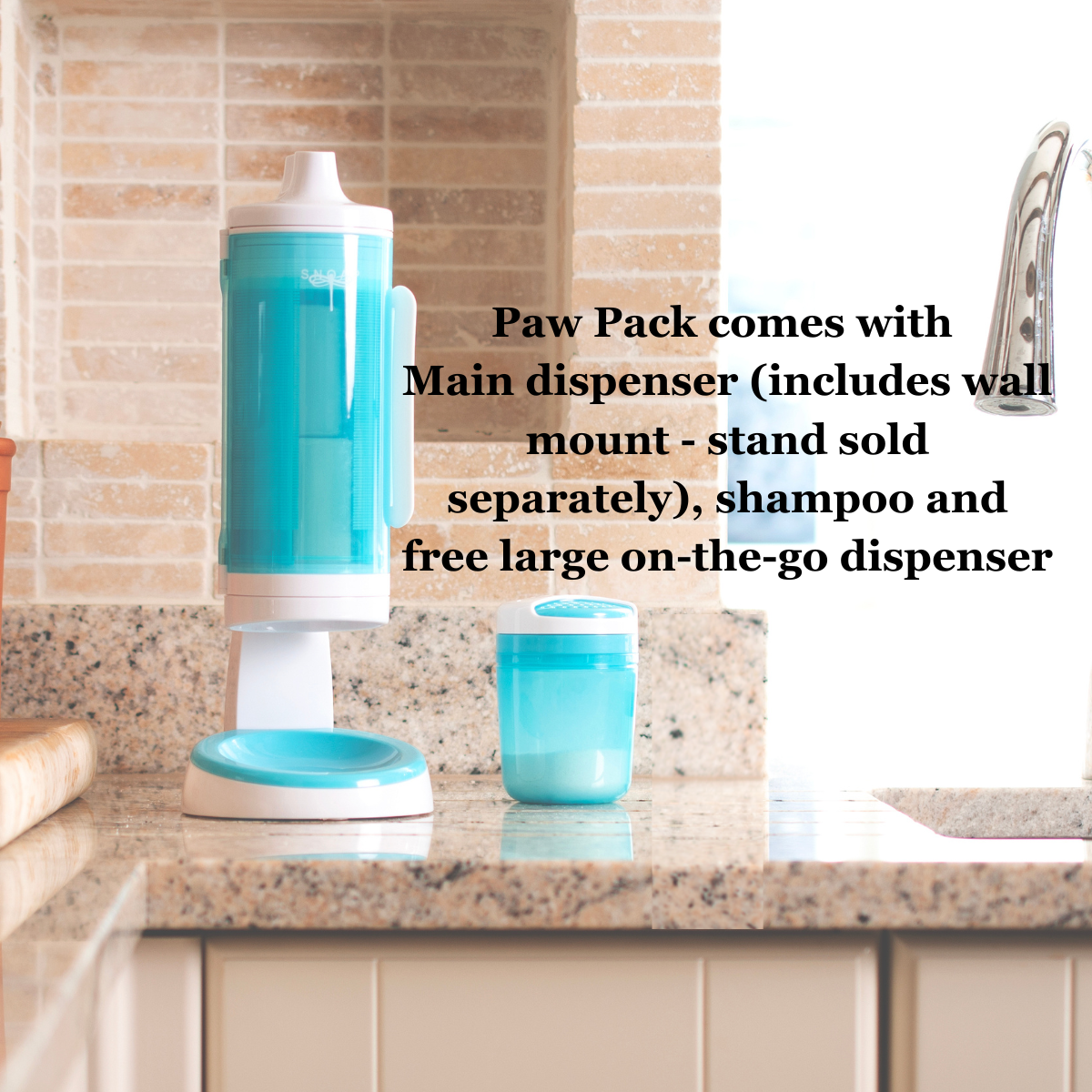 SNOAP Perfect Pet Pack in white with dispenser, shampoo bar, and travel dispenser and optional stand