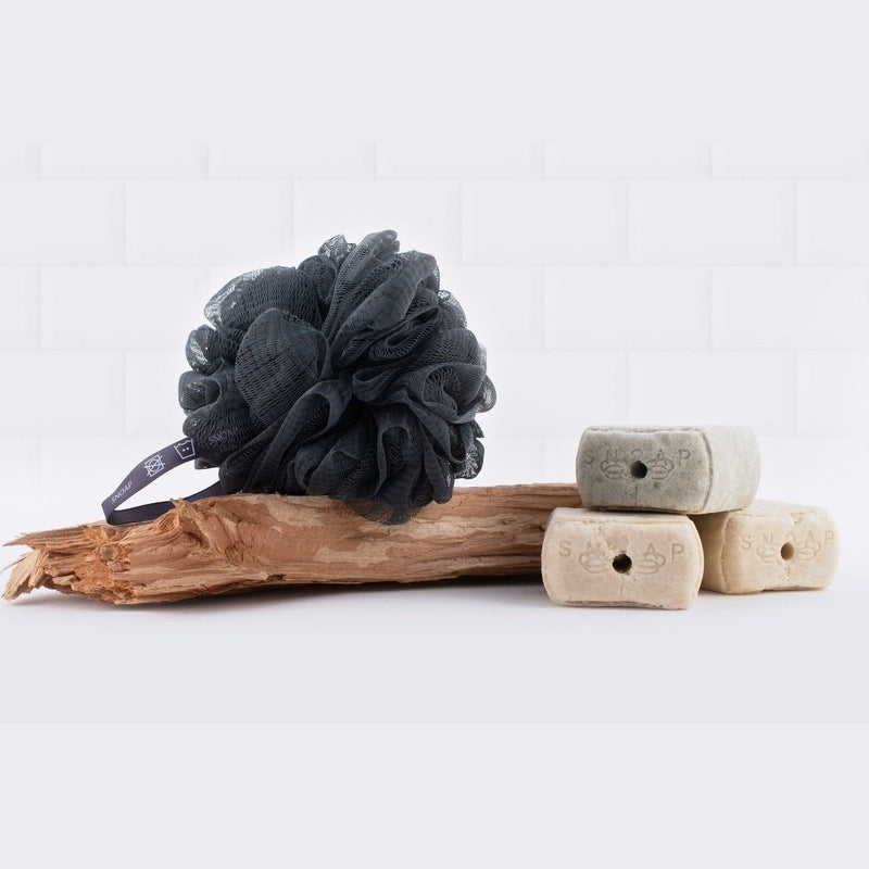 SNOAP recycled ocean plastic shower puff in anthracite grey