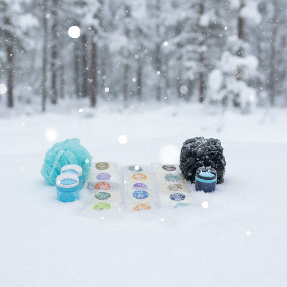 SNOAP Mega Discovery Set with soaps, shampoos, conditioner, dispensers, and shower puffs